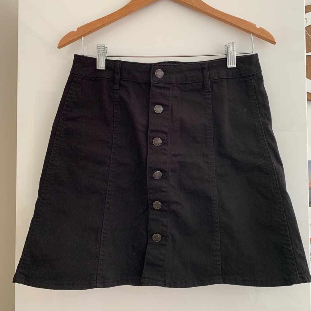 Black Button-Front A-Line Mini Skirt🖤